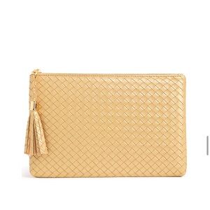 Virginia Wolf  Mimi Woven Pouch Chic Gold Woven Clutch with Tassel